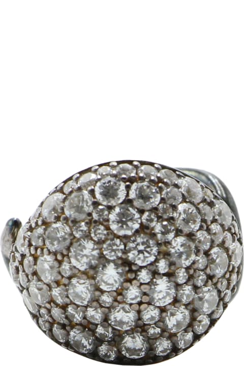 Jewelry for Women Bottega Veneta Embellished Pave Silver Ring