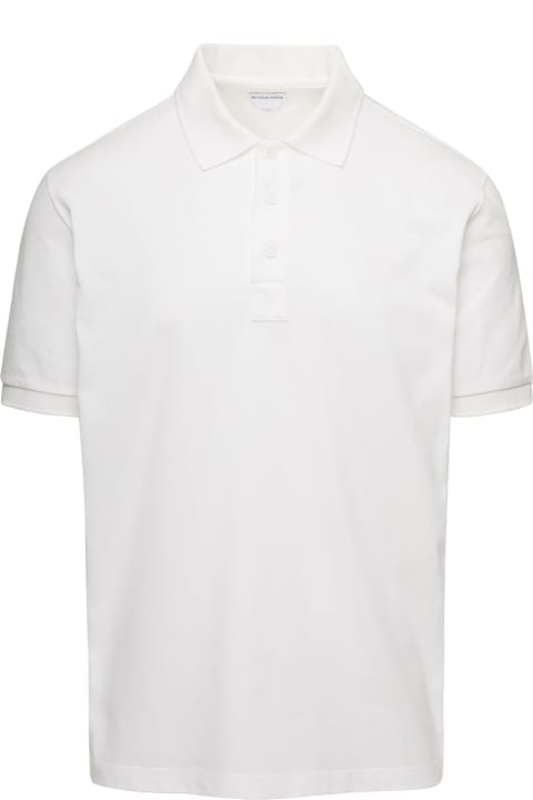 White Short-sleeves Polo In Cotton Piquet Jersey Man Bottega Veneta