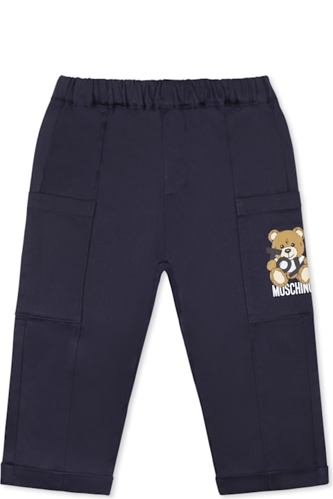 Moschino Bottoms for Baby Boys Moschino Blue Trousers For Baby Boy With Teddy Bear