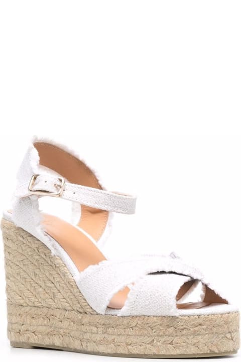 Castañer Sandals for Women Castañer Bromelia Wedge Espadrille In White Linen With Gold Glitter