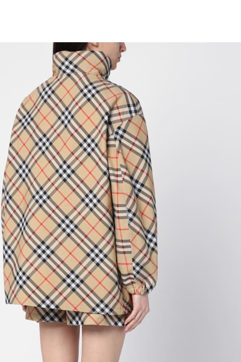 Burberry Coats & Jackets for Women Burberry Sand-coloured Drawstring Jacket With Check Pattern