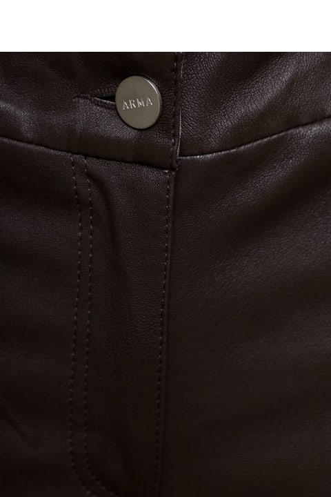 Brown Flared Pants With Branded Buttons In Leather Woman