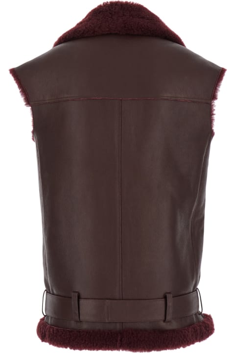 Federica Tosi Coats & Jackets for Women Federica Tosi Bordeaux Vest With Wide Notched Revers In Leather Woman