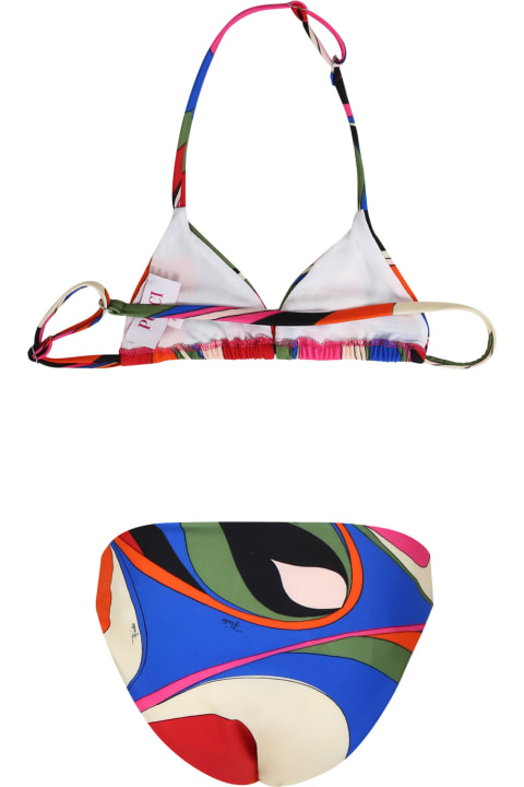 ガールズ Pucciの水着 Pucci Multicolor Bikini For Girl With Print And Logo