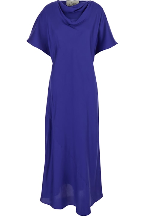 Róhe Dresses for Women Róhe Blue Long Dress With Drapped High Neck And Short Wide Sleeves In Silk Woman