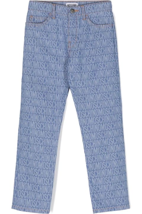 Fashion for Girls Moschino Blue Straight Leg Jeans With All-over Logo