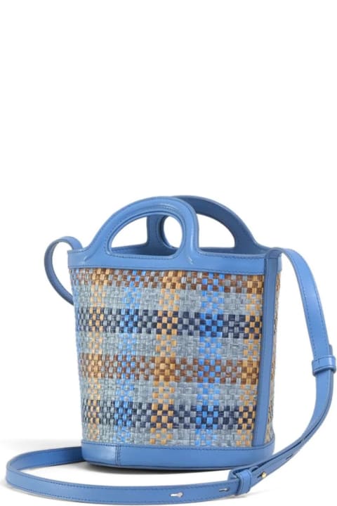 ウィメンズ新着アイテム Marni Blue Leather And Raffia Effect Fabric Tropicalia Mini Bag