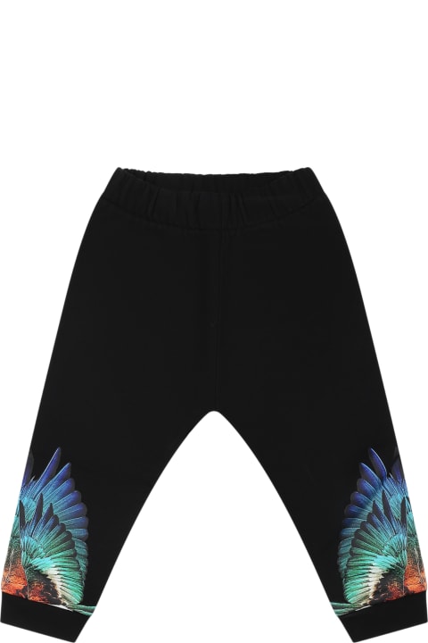 Marcelo Burlon Bottoms for Baby Girls Marcelo Burlon Black Trousers For Baby Boy With Wings