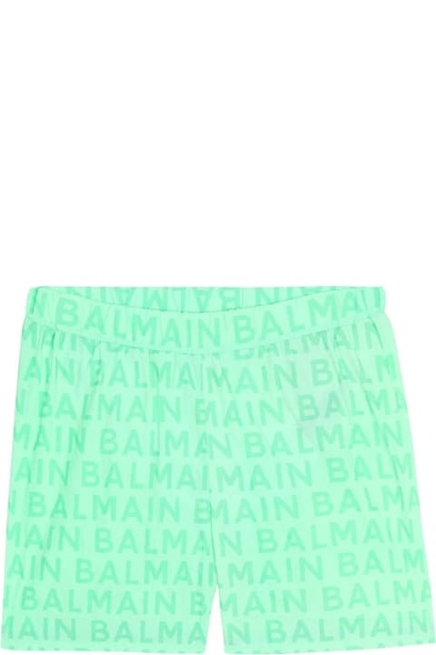 Balmain for Kids Balmain Light Green Swim Shorts With All-over Logo
