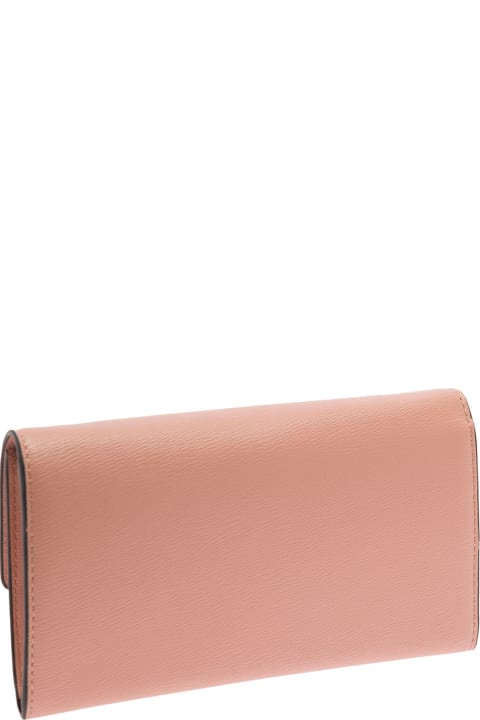 Pink Clutch Wallet On Chain With Logo In Leather Woman