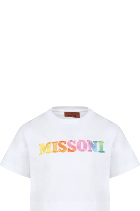 Missoni Kids T-Shirts & Polo Shirts for Girls Missoni Kids White T-shirt For Girl With Embroidered Logo