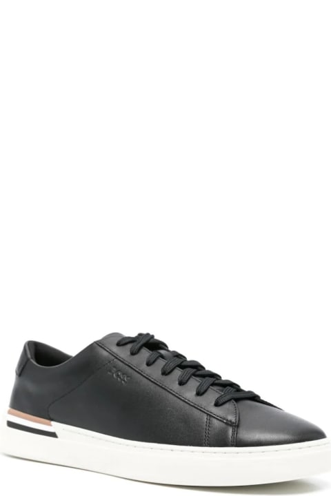 Hugo Boss Men Hugo Boss Black Leather Sneakers With Preformed Sole, Logo And Typical Brand Stripes