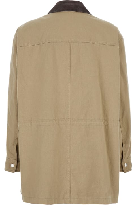 Dunst Coats & Jackets for Women Dunst Beige Jacket With Corduroy Collar And Front Snap Button Closure In Cotton Woman