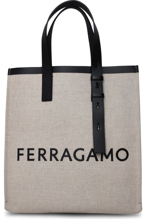Totes for Men Ferragamo Beige Canvas Bag
