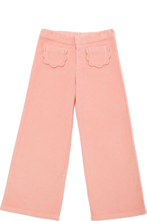 Emile Et Ida Bottoms for Girls Emile Et Ida Pink Pants With Concealed Closure And Patch Pockets In Corduroy Girl
