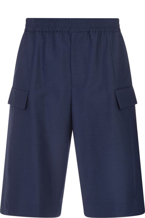 Alexander McQueen for Women Alexander McQueen Dark Blue Wool And Mohair Cargo Bermuda Shorts