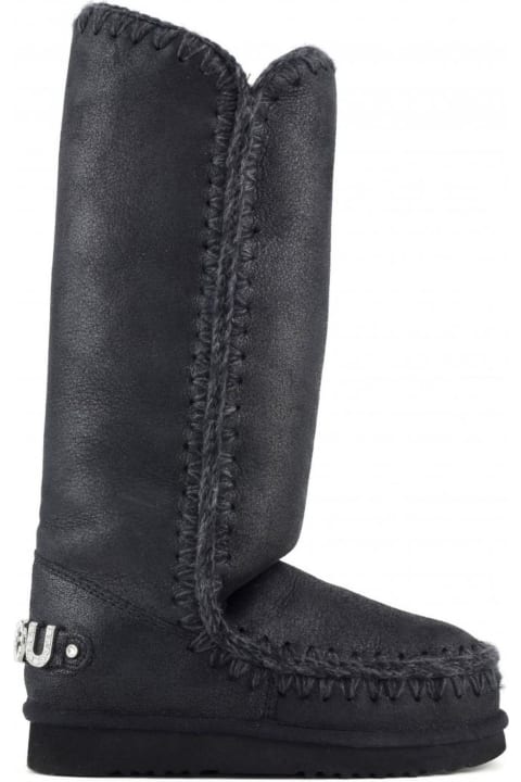 Mou أحذية برقبة لـ السيدات Mou Cracked Black Sheepskin Eskimo 40