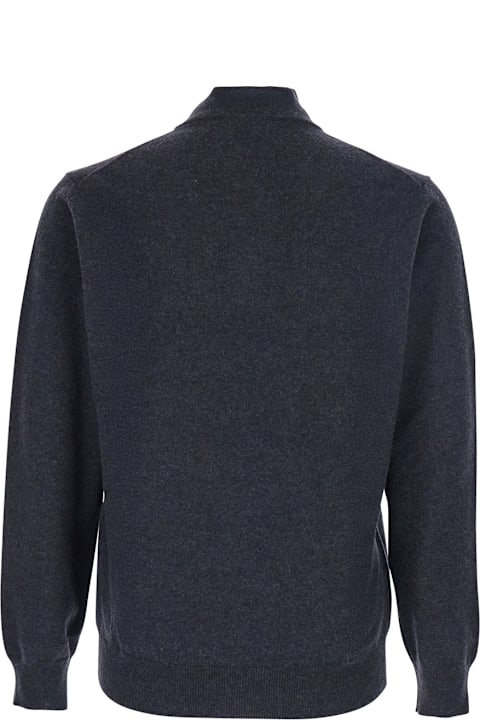 Kangra for Women Kangra Grey Ribbed Knit Sweater With High Neck And Half Zip Closure In Wool Man