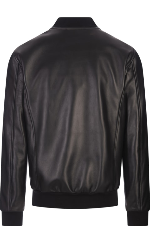 Fashion for Men Philipp Plein Black Leather Bomber Jacket With Pp Hexagon