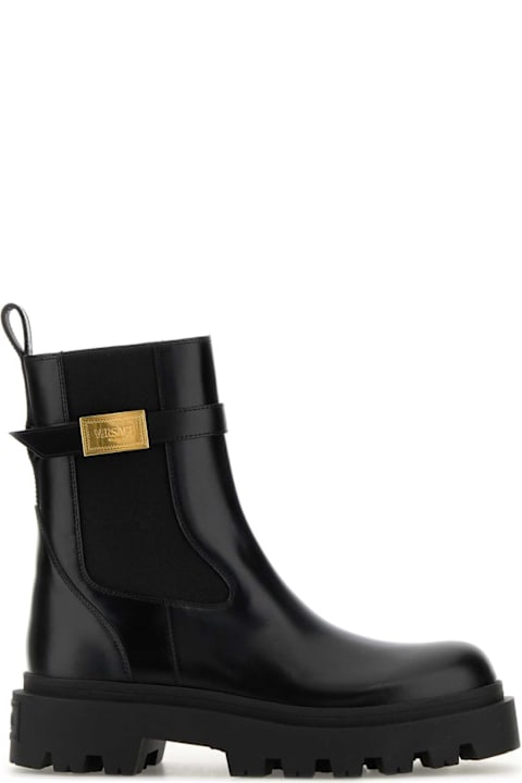 Versace Sale for Women Versace Black Leather Alba Ankle Boots