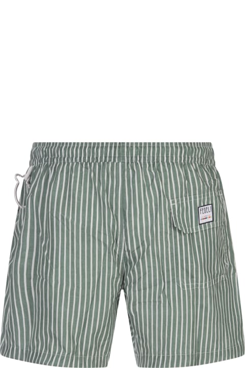 Swimwear for Men Fedeli Green And White Striped Swim Shorts