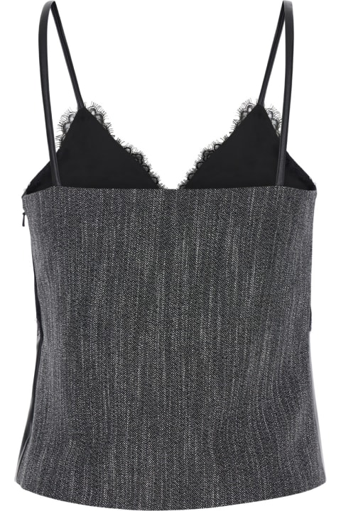 Alberta Ferretti Topwear for Women Alberta Ferretti Black Top With Lace Trim In Eco Leather And Fabric Woman