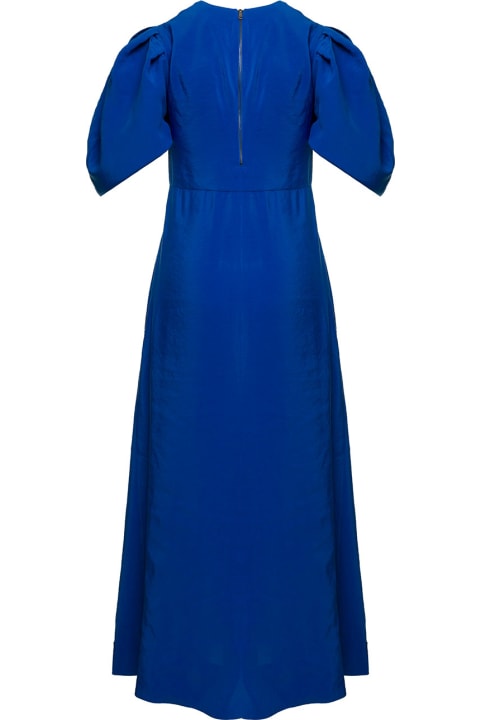 Tela Woman's Bluette Viscose Midi Dress With Balloon Sleeves