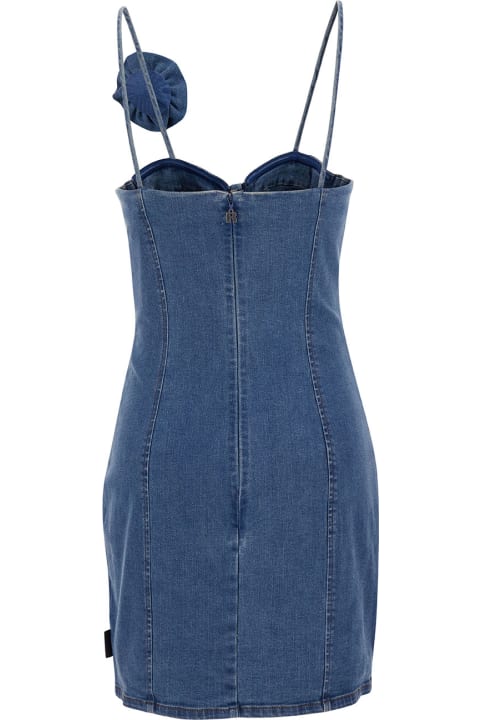 Rotate by Birger Christensen for Women Rotate by Birger Christensen Mini Blue Dress With Rose Detail In Cotton Denim Woman