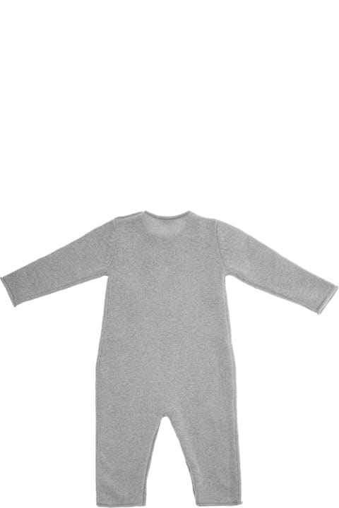 Il Gufo Bodysuits & Sets for Baby Girls Il Gufo Grey Jumpsuit With Teddy Bear Embroidery On The Front In Virgin Wool Baby