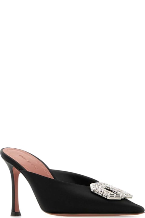Amina Muaddi for Women Amina Muaddi Black Satin Camelia Mules