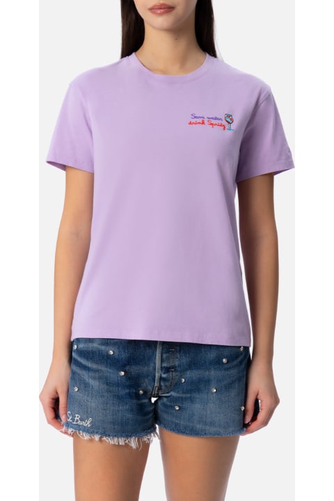 Homeware MC2 Saint Barth Woman Cotton Jersey Crewneck T-shirt Emilie With Save Water Drink Spritz Embroidery