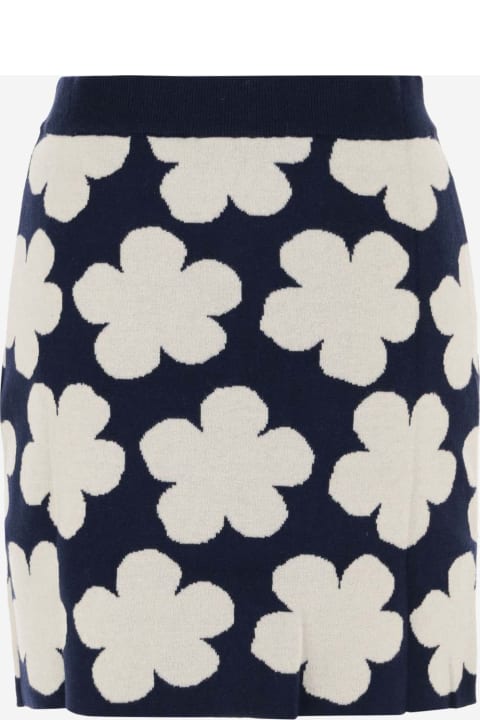 Wool And Cotton Blend Pencil Skirt With Floral Pattern