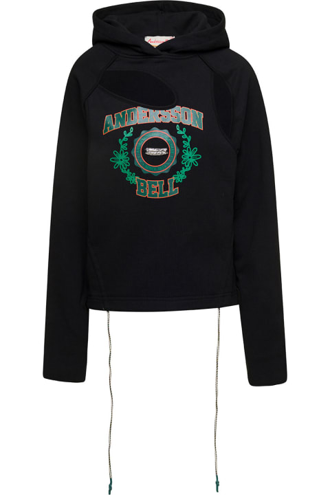 ウィメンズ Andersson Bellのニットウェア Andersson Bell Black Hoodie With Cut-out Detail And Logo On The Front In Cotton Woman