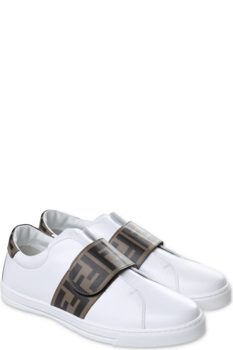 Fashion for Boys Fendi Fendi Sneakers Bianche In Pelle Con Dettaglio Zucca Print Bambino