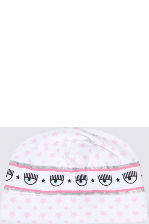 Chiara Ferragni Accessories & Gifts for Baby Girls Chiara Ferragni White And Pink Fairytale Cotton Eyestar Beanie Hat