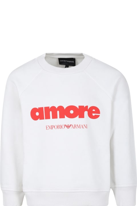 ボーイズ Emporio Armaniのニットウェア＆スウェットシャツ Emporio Armani Ivory Sweatshirt For Kids With Love Writing
