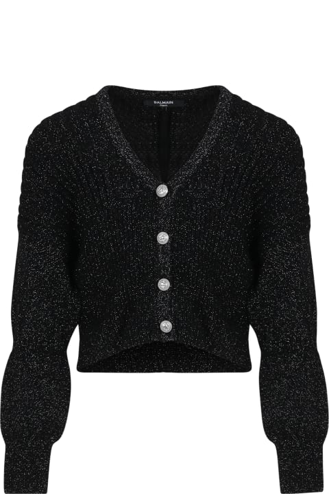 Balmain Sweaters & Sweatshirts for Girls Balmain Black Cardigan For Girl With Lurex Effect