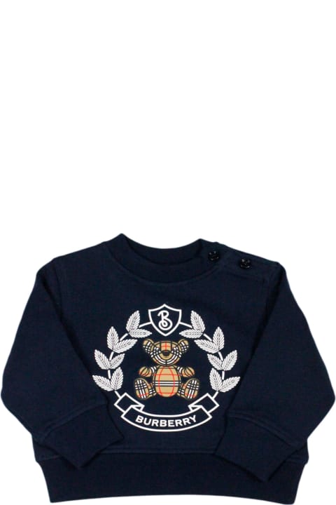 ベビーガールズ トップス Burberry Crewneck Sweatshirt With Buttons On The Neck In Cotton Jersey With Classic Check Teddy Bear Print On The Front