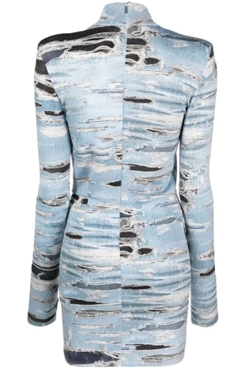 ウィメンズ John Richmondのワンピース＆ドレス John Richmond Short Dress With Iconic Runway Denim-effect Pattern. High Collar And Long Sleeves. 