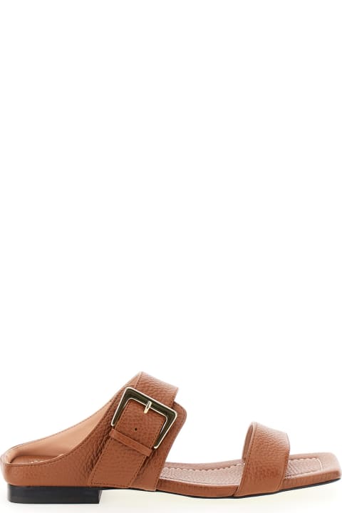 ウィメンズ Polliniのシューズ Pollini Brown Sandals With Maxi Buckle In Leather Woman