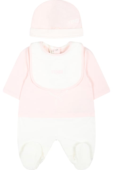 Zip Check Shirt for Baby Girls Fendi Pink Babygrow Set For Baby Girl With Fendi Emblem