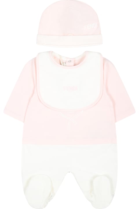 Homeware Fendi Pink Babygrow Set For Baby Girl With Fendi Emblem