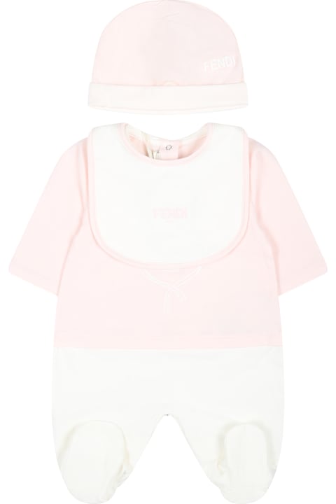 Bodysuits & Sets for Baby Boys Fendi Pink Babygrow Set For Baby Girl With Fendi Emblem