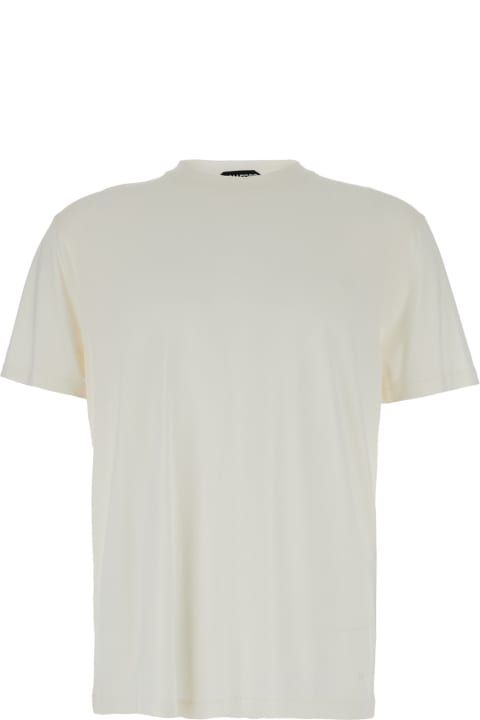 Tom Ford Topwear for Men Tom Ford White Crewneck T-shirt With Tf Embroidery In Lyocell And Cotton Blend Man
