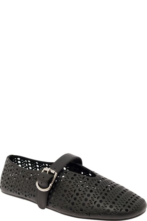 Jeffrey Campbell Flat Shoes for Women Jeffrey Campbell 'shelly' Black Ballet Flats With Maxi Buckle In Lace Effect Leather Woman