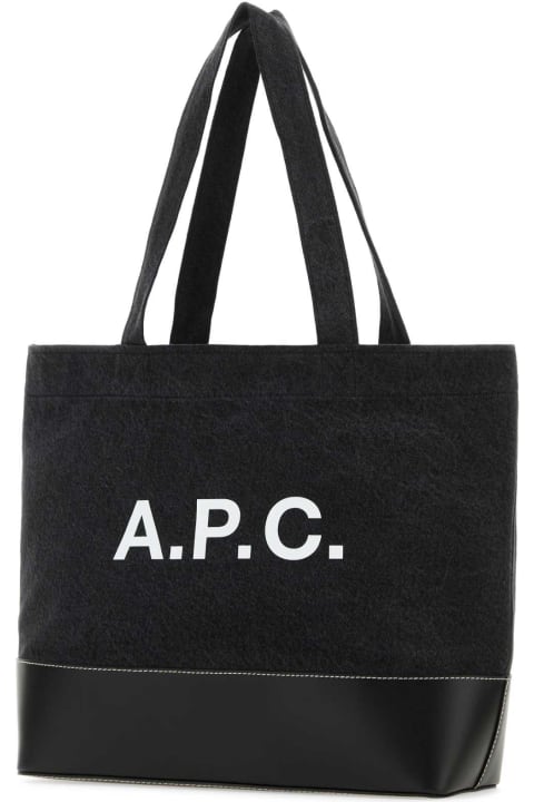 メンズ A.P.C.のトートバッグ A.P.C. Black Denim And Leather Shopping Bag