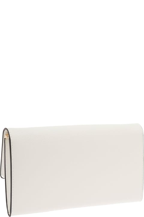 White Clutch Wallet On Chain With Logo In Leather Woman