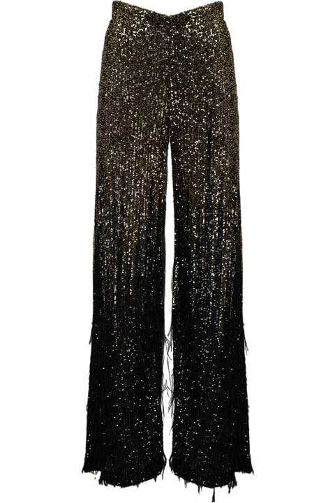Palazzo Pants With Sequins And Feathers