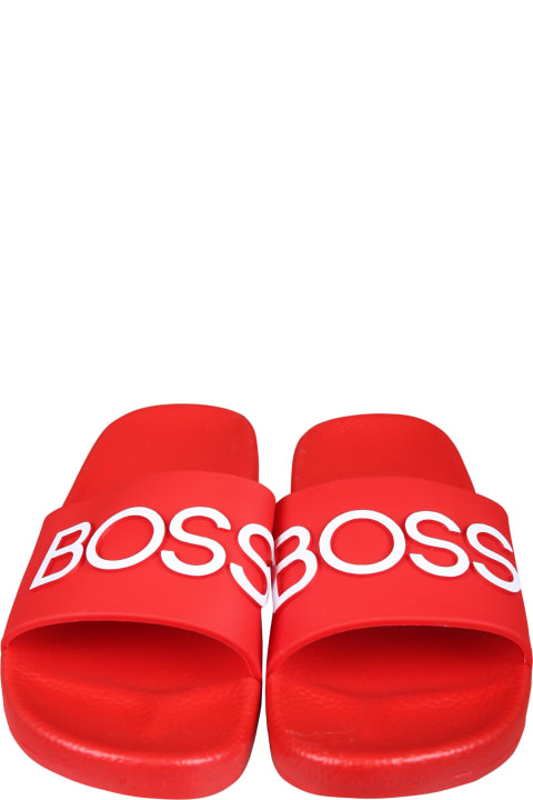 Shoes for Boys Hugo Boss Red Slippers For Boy With Logo