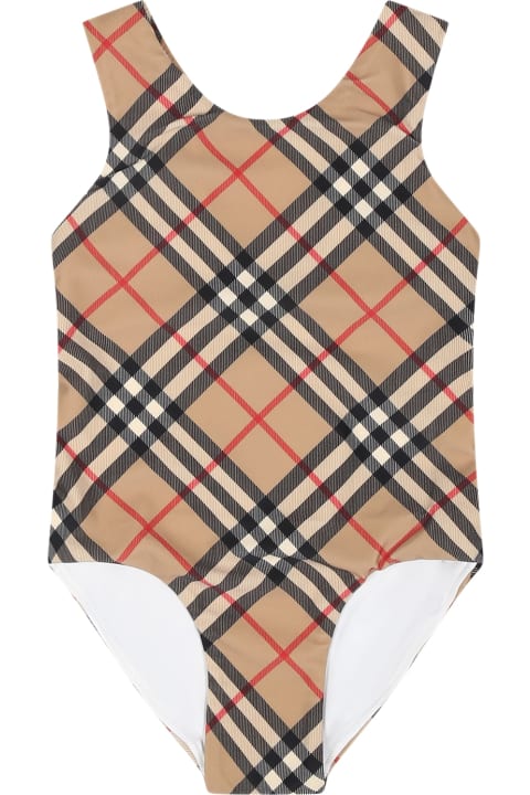 Fashion for Kids Burberry Beige Swimsuit For Baby Girl With Iconic Check